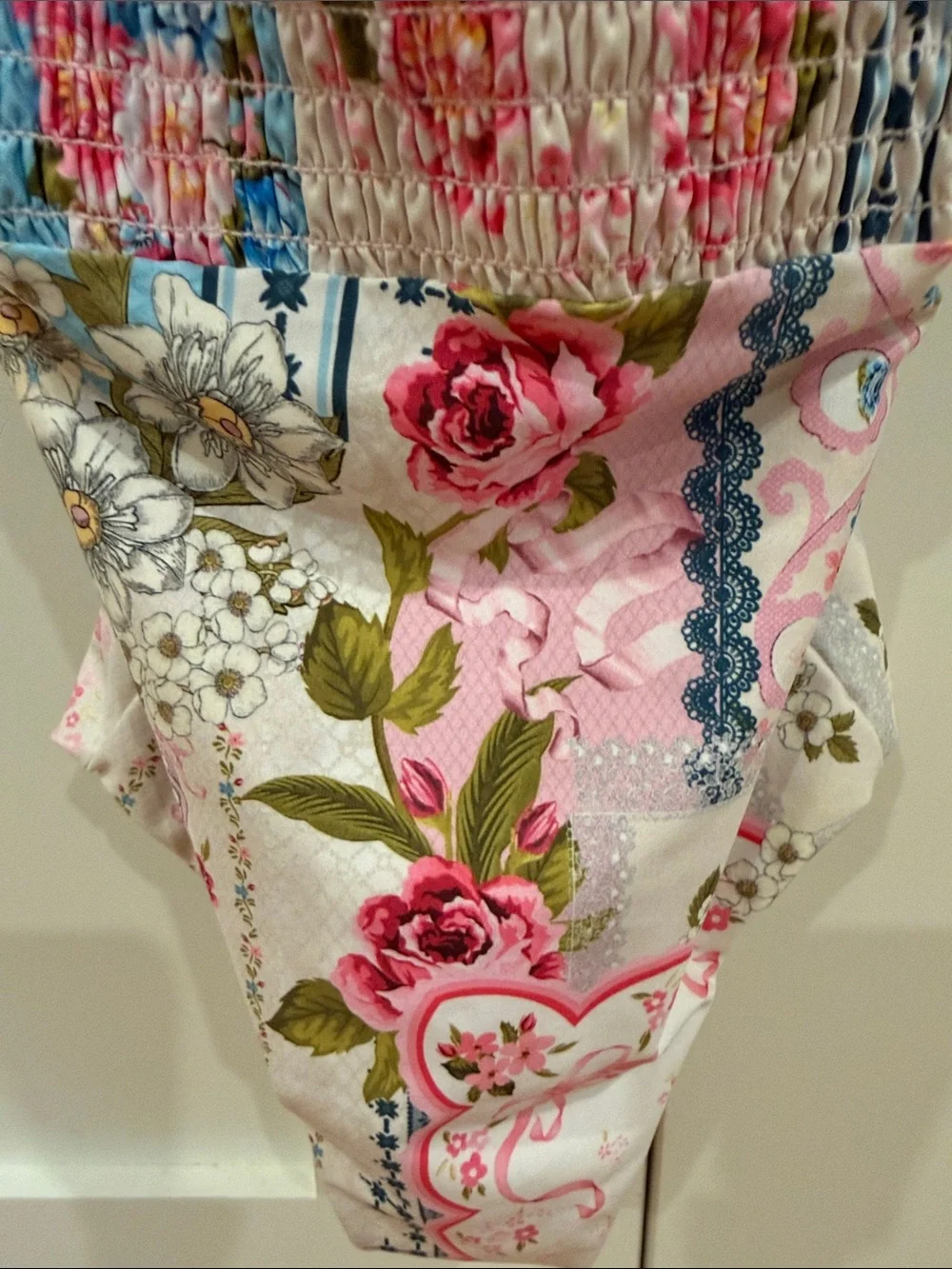 Agua Bendita Floral Smocked One-Piece Swimsuit - Pink & Blue